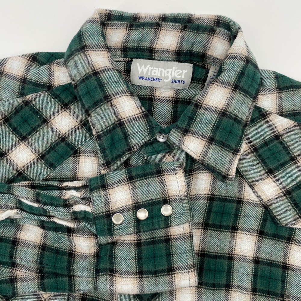 Wrangler Wrancher Men's Green Plaid Western Pearl Snap Flannel Shirt Size Large